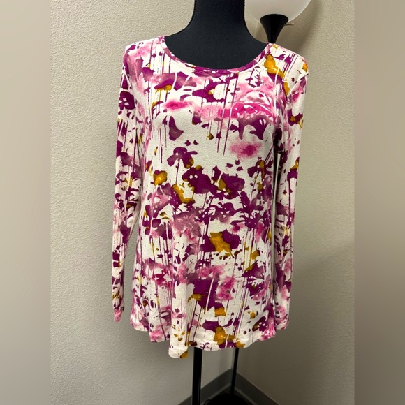 Daisy Fuentes Purple, and Cream Long Sleeve Top size Medium - Picture 1 of 5